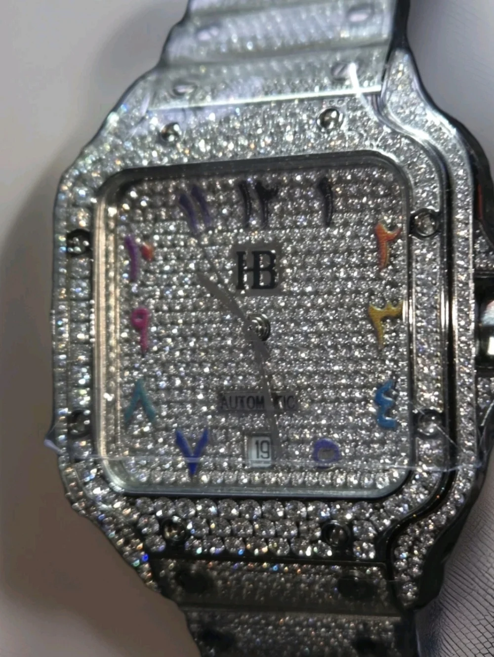 Iced Out 16ct MOISSANITE Watch Iced Automatic Movement Hip Hop Arabic Numbers - Picture 1 of 13
